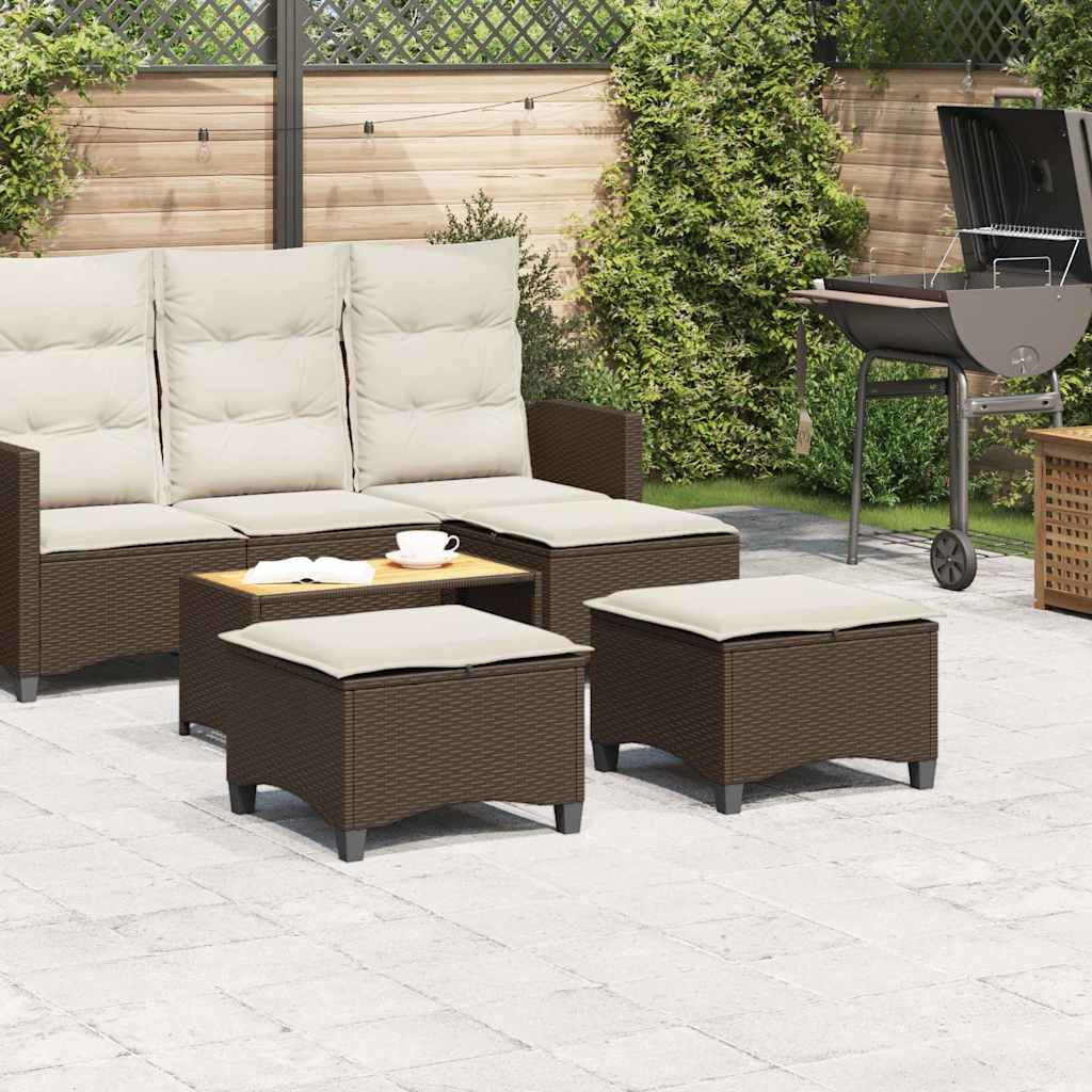 Sgabelli Giardino con Cuscini 2pz Marrone 55x55x36cm Polyrattan