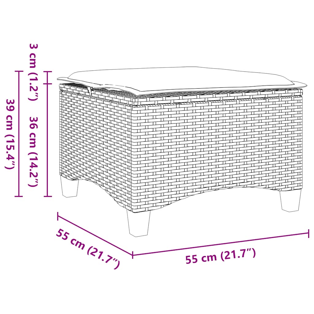 Sgabelli Giardino con Cuscini 2 pz Grigio 55x55x36cm Polyrattan