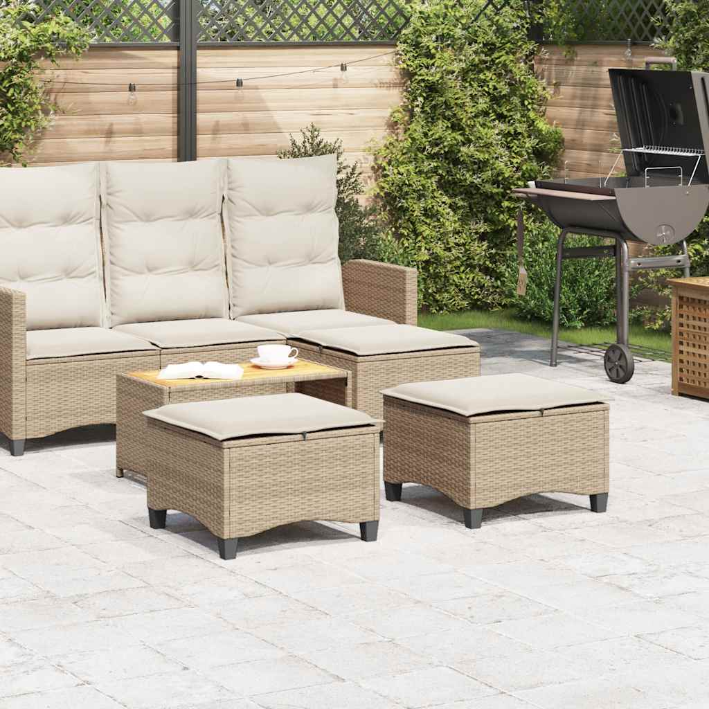 Sgabelli Giardino con Cuscini 4pz Beige 55x55x36 cm Polyrattan