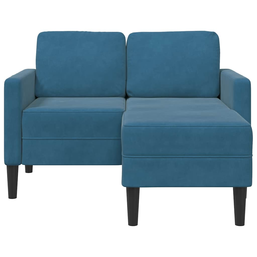 Divano 2 Posti con Chaise longue a L Blu 125 cm in Velluto - homemem39