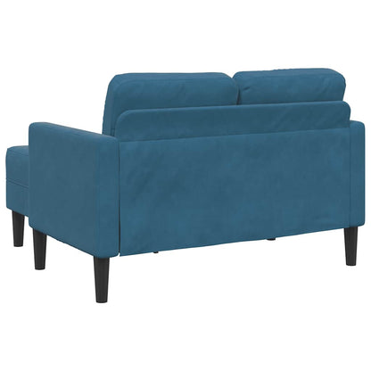 Divano 2 Posti con Chaise longue a L Blu 125 cm in Velluto