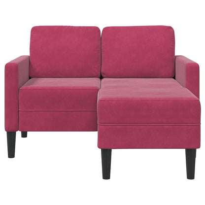 Divano 2 Posti con Chaise longue a L Rosso Vino 125 cm Velluto - homemem39