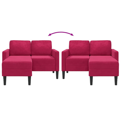 Divano 2 Posti con Chaise longue a L Rosso Vino 125 cm Velluto