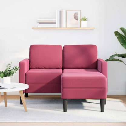 Divano 2 Posti con Chaise longue a L Rosso Vino 125 cm Velluto