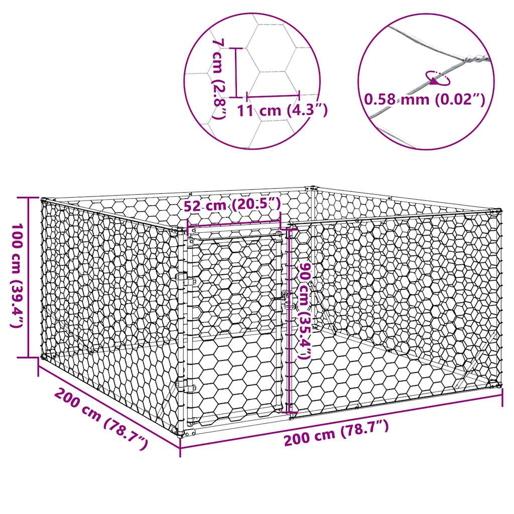 Cuccia per Cani da Esterno con Porta 2x2x1 m Acciaio Zincato