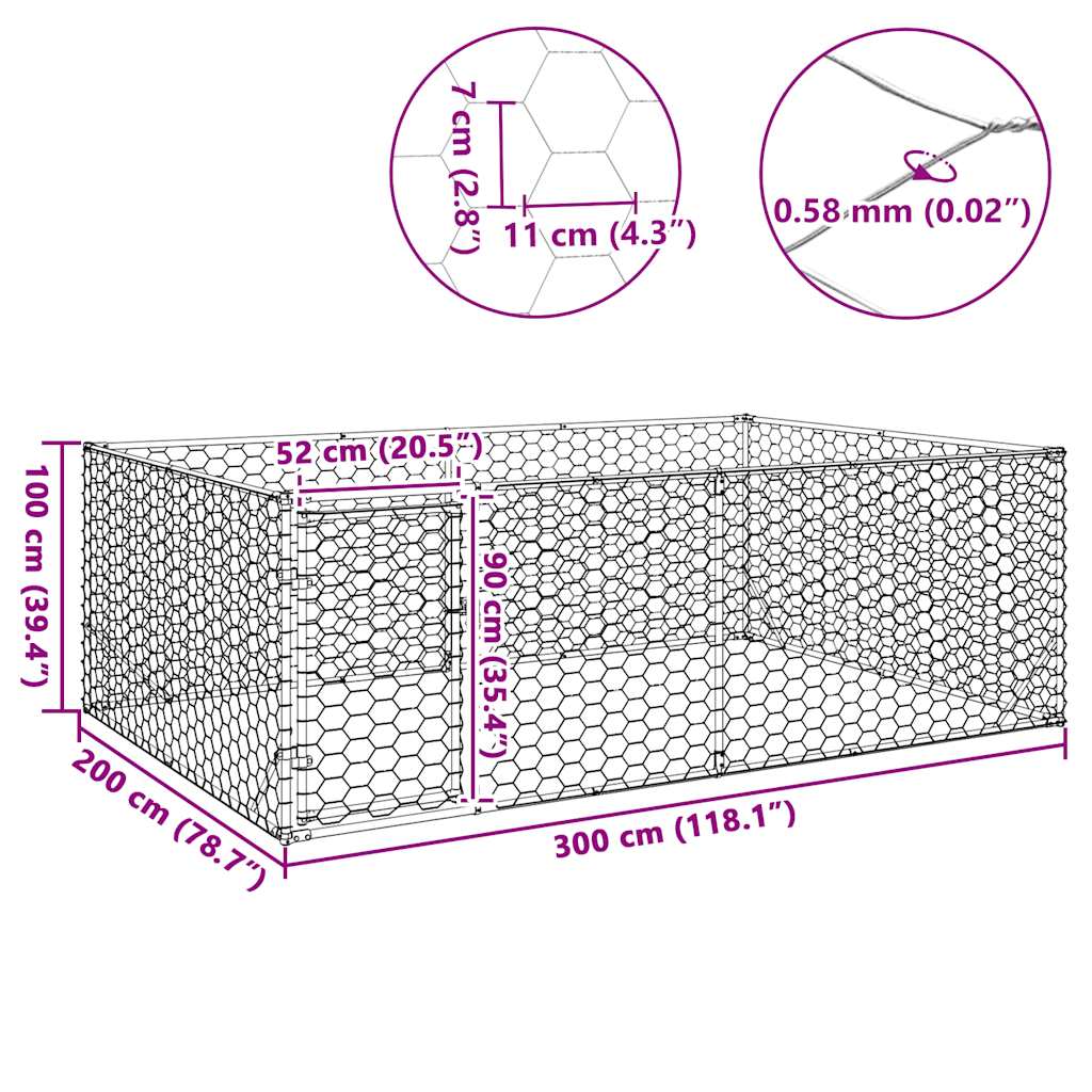 Cuccia per Cani da Esterno con Porta 3x2x1 m Acciaio Zincato