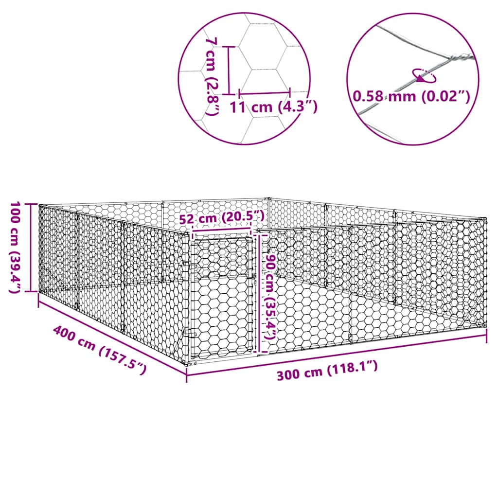 Cuccia per Cani da Esterno con Porta 3x4x1 m Acciaio Zincato