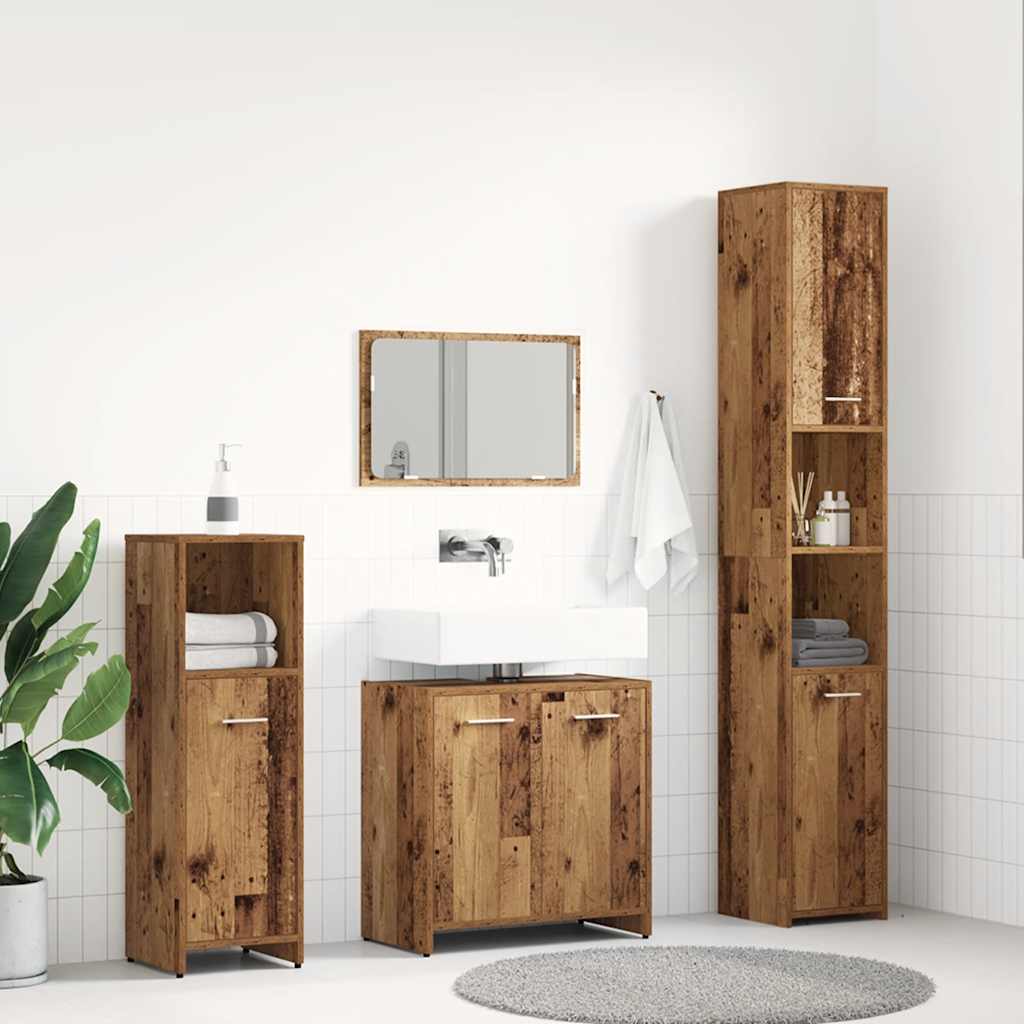 Set Mobili da Bagno 4 pz Legno Antico in Legno Multistrato | homemem39