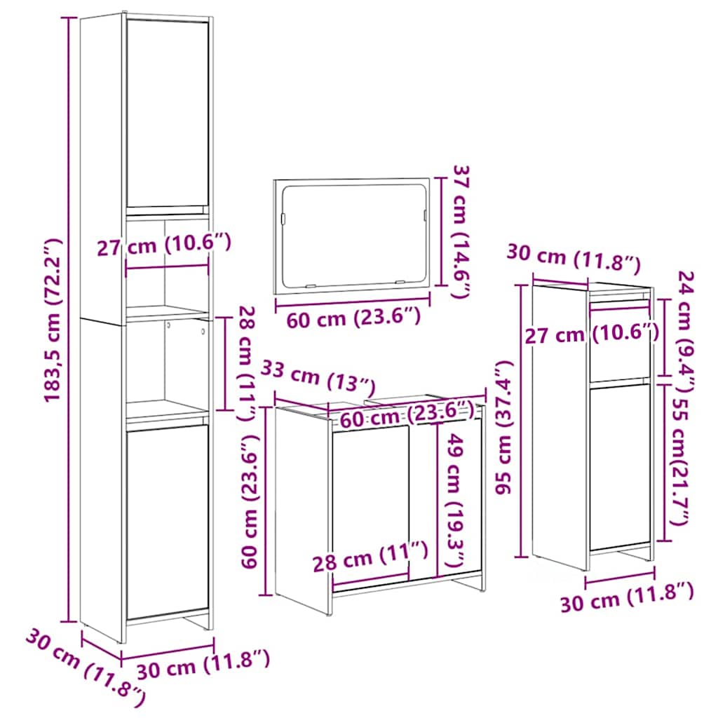 Set Mobili da Bagno 4 pz Legno Antico in Legno Multistrato | homemem39