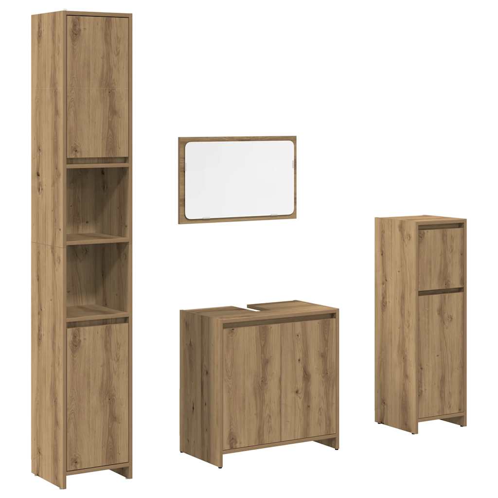 Set Mobili da Bagno 4 pz Rovere Artigianale Legno Multistrato | homemem39