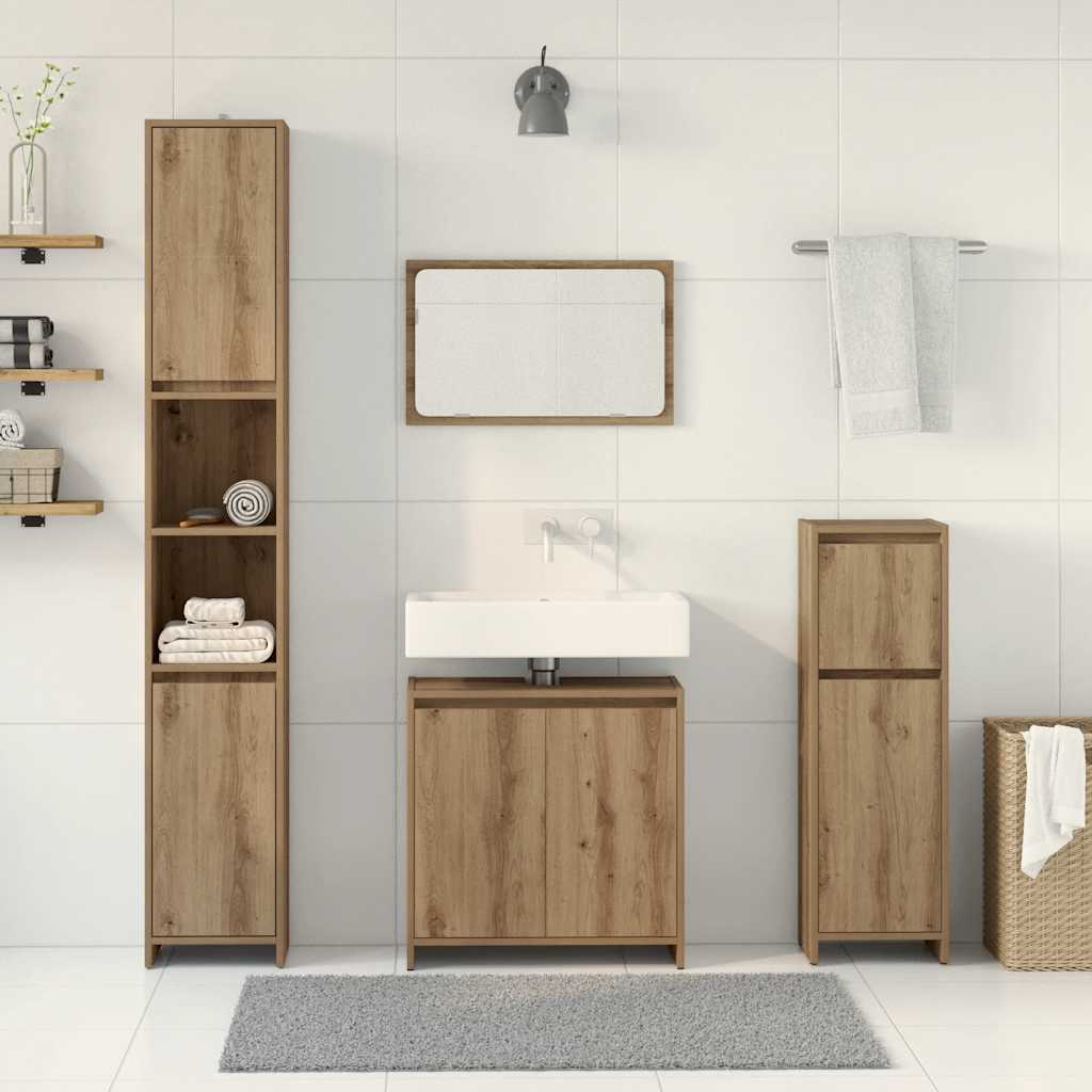 Set Mobili da Bagno 4 pz Rovere Artigianale Legno Multistrato | homemem39