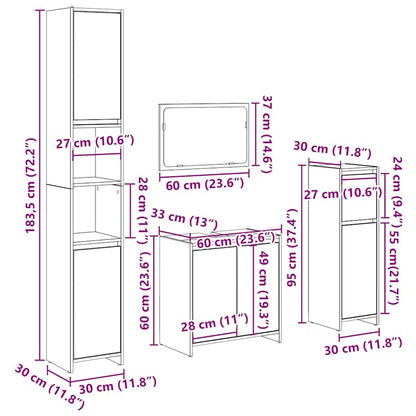 Set Mobili da Bagno 4 pz Rovere Artigianale Legno Multistrato | homemem39