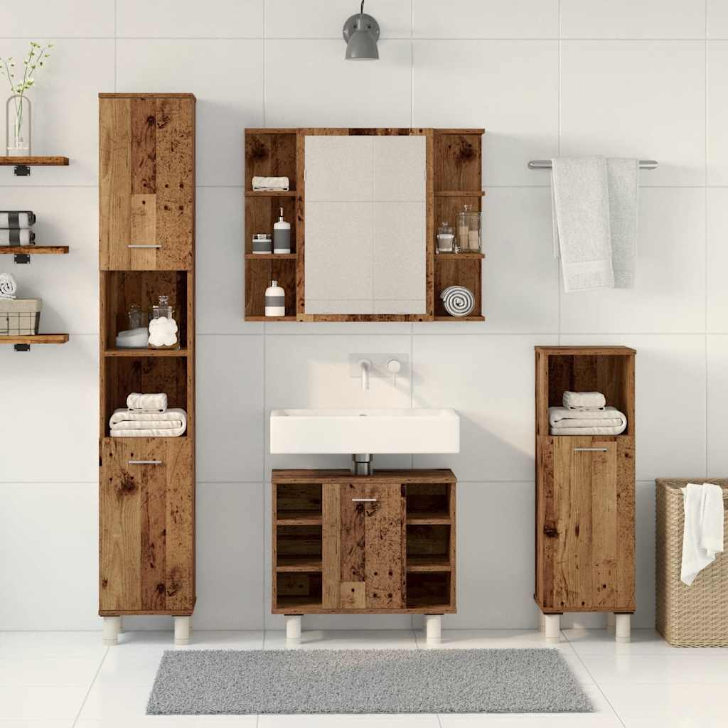 Set Mobili da Bagno 4 pz Legno Antico in Legno Multistrato | homemem39