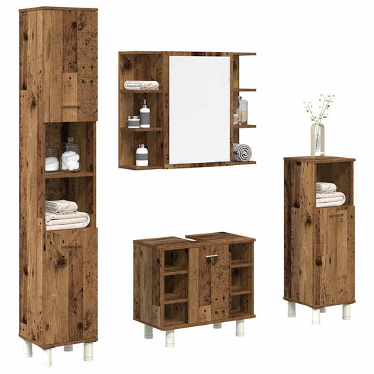 Set Mobili da Bagno 4 pz Legno Antico in Legno Multistrato | homemem39