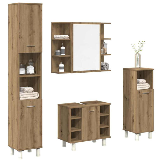Set Mobili da Bagno 4 pz Rovere Artigianale Legno Multistrato | homemem39