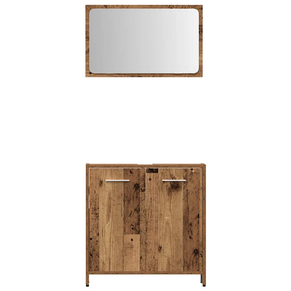 Set Mobili da Bagno 3 pz Legno Antico in Legno Multistrato
