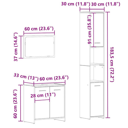 Set Mobili da Bagno 3 pz Legno Antico in Legno Multistrato