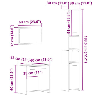 Set Mobili da Bagno 3 pz Rovere Artigianale Legno Multistrato