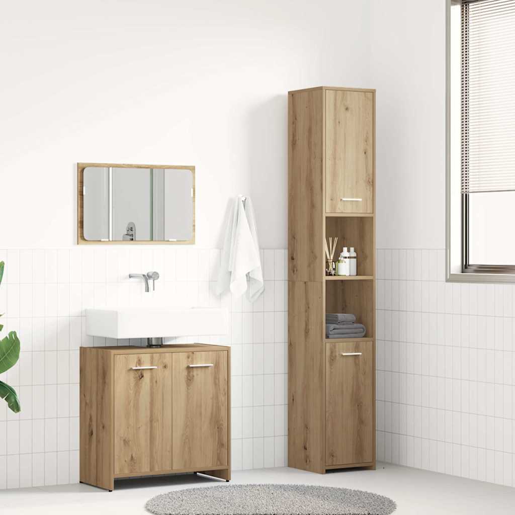 Set Mobili da Bagno 3 pz Rovere Artigianale Legno Multistrato | homemem39