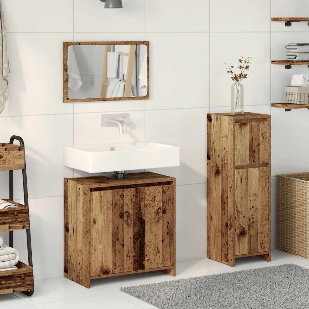 Set Mobili da Bagno 3 pz Legno Antico in Legno Multistrato | homemem39