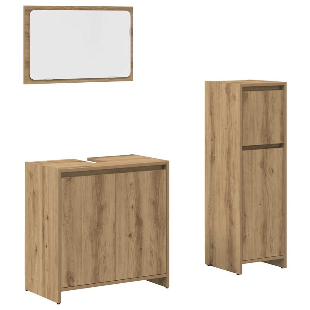 Set Mobili da Bagno 3 pz Rovere Artigianale Legno Multistrato | homemem39