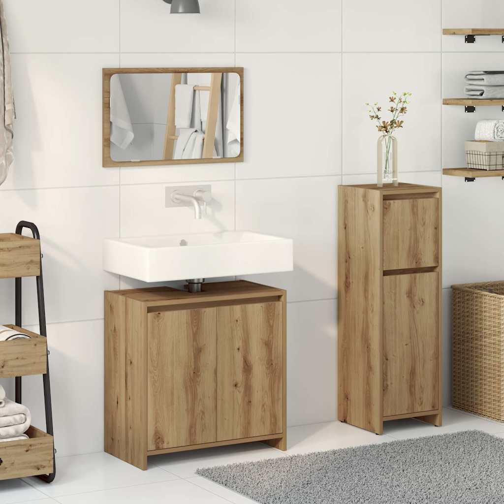 Set Mobili da Bagno 3 pz Rovere Artigianale Legno Multistrato | homemem39