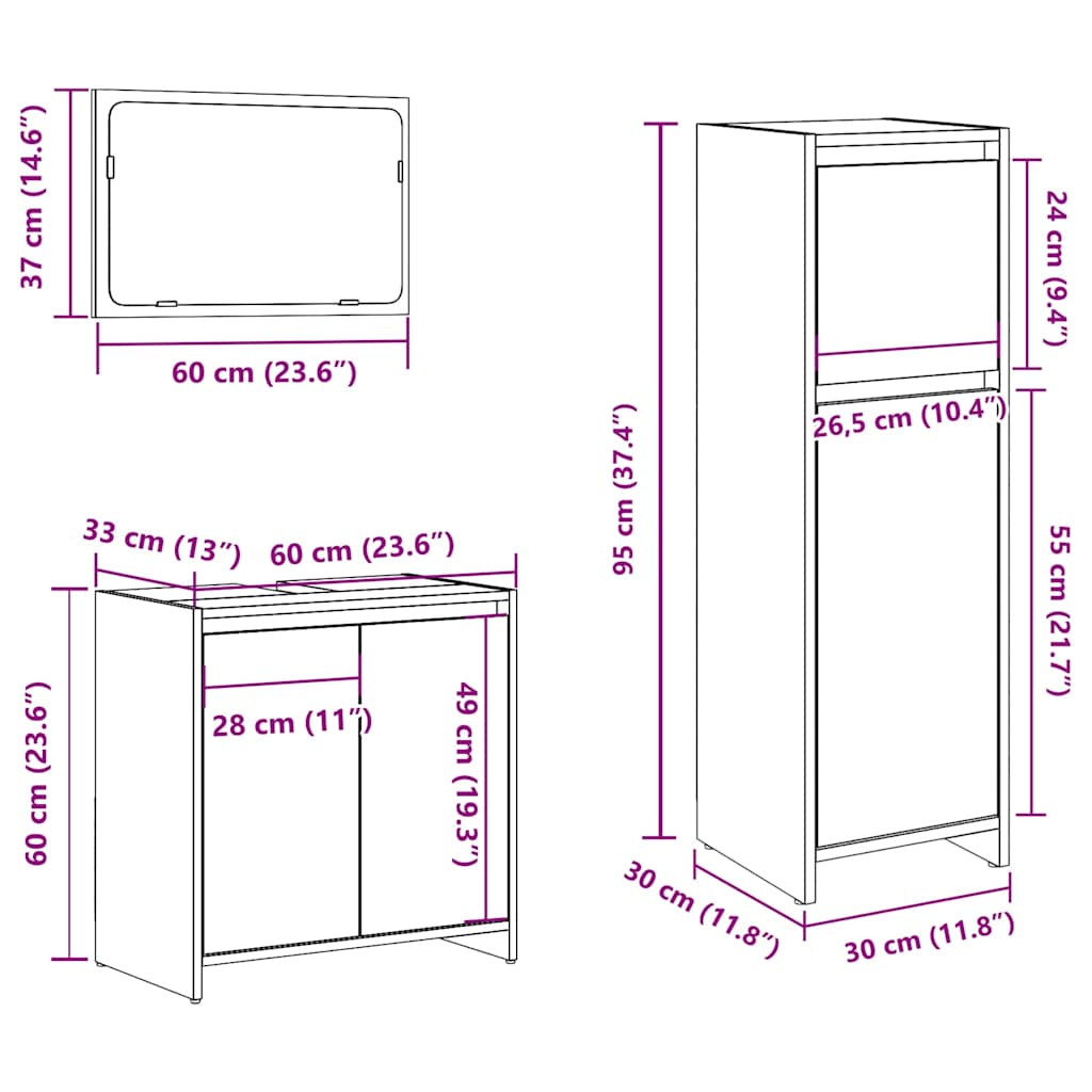 Set Mobili da Bagno 3 pz Rovere Artigianale Legno Multistrato | homemem39