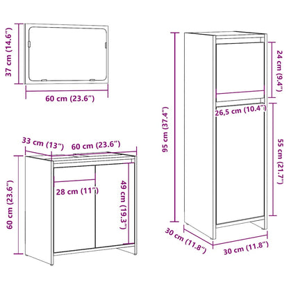 Set Mobili da Bagno 3 pz Rovere Artigianale Legno Multistrato | homemem39