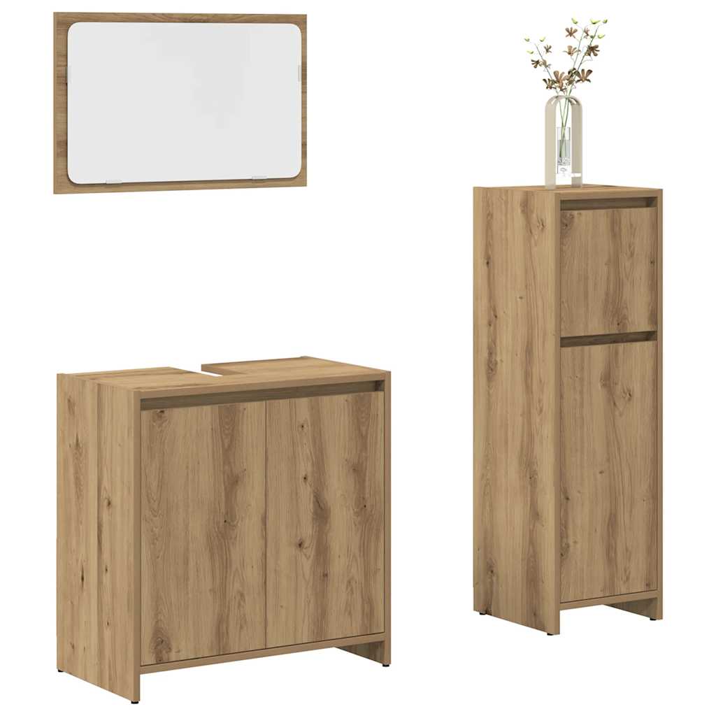 Set Mobili da Bagno 3 pz Rovere Artigianale Legno Multistrato | homemem39