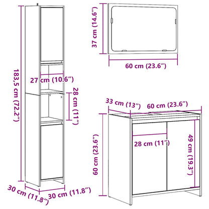 Set Mobili da Bagno 3 pz Legno Antico in Legno Multistrato | homemem39