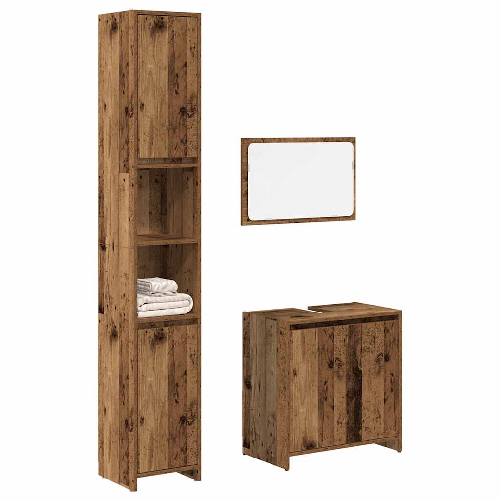 Set Mobili da Bagno 3 pz Legno Antico in Legno Multistrato | homemem39
