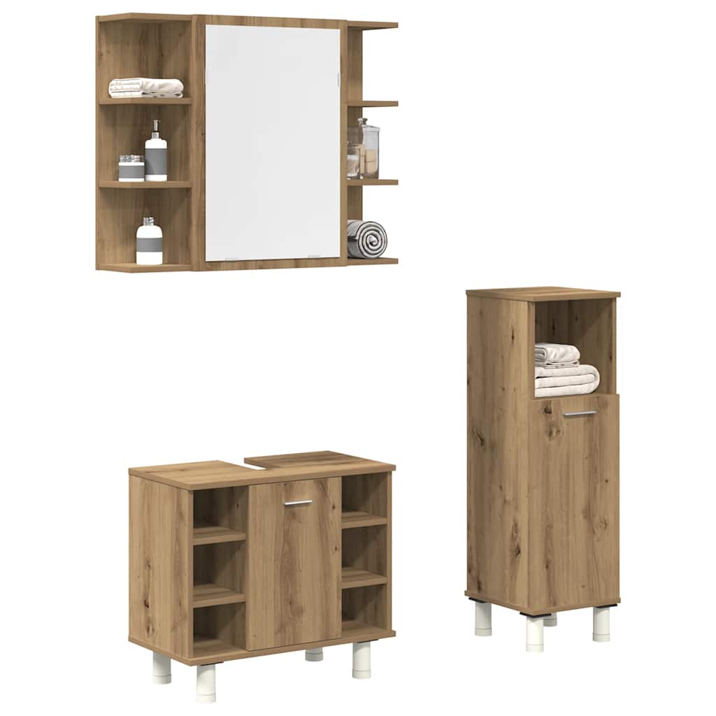 Set Mobili da Bagno 3 pz Rovere Artigianale Legno Multistrato | homemem39