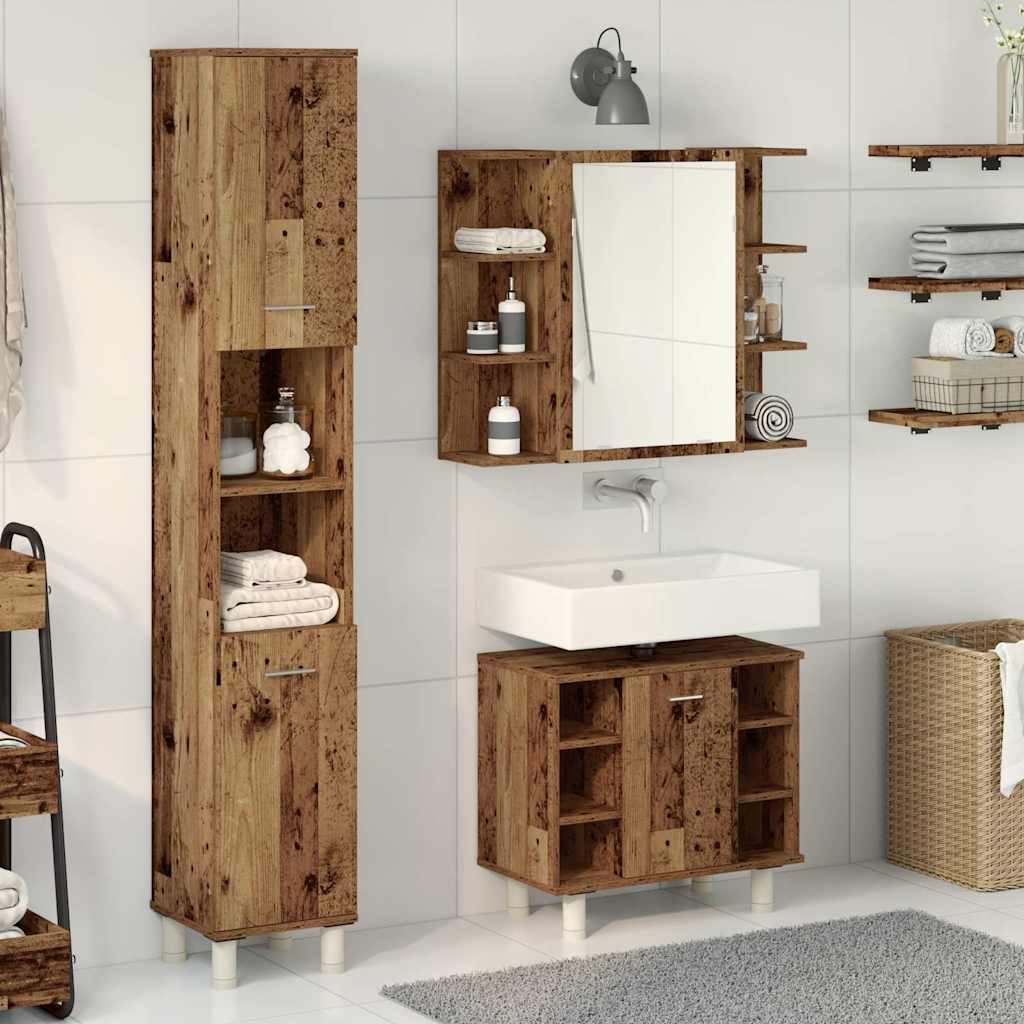 Set Mobili da Bagno 3 pz Legno Antico in Legno Multistrato | homemem39