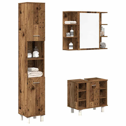 Set Mobili da Bagno 3 pz Legno Antico in Legno Multistrato | homemem39
