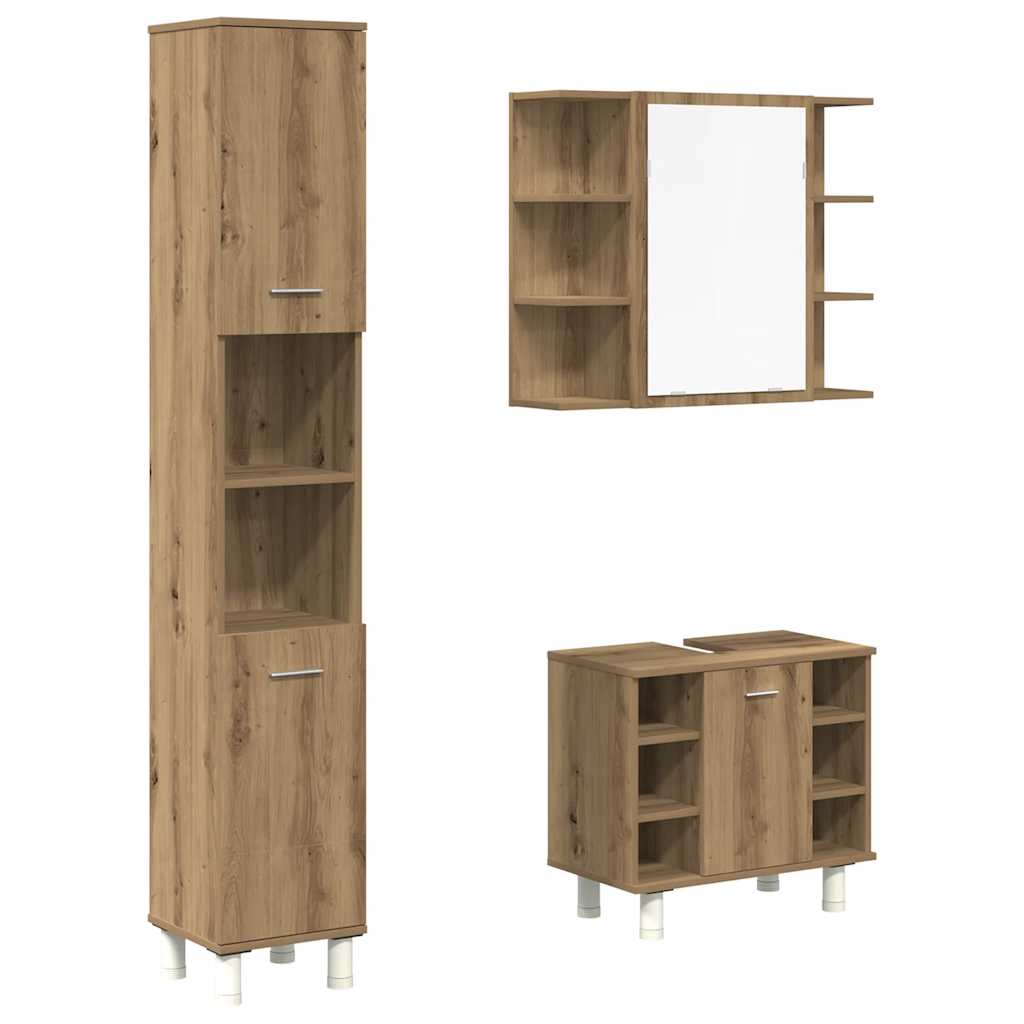 Set Mobili da Bagno 3 pz Rovere Artigianale Legno Multistrato | homemem39
