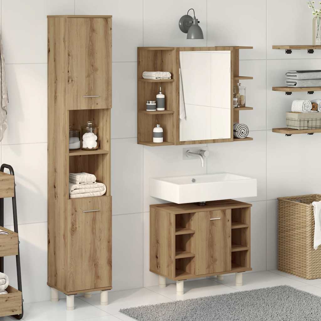 Set Mobili da Bagno 3 pz Rovere Artigianale Legno Multistrato | homemem39
