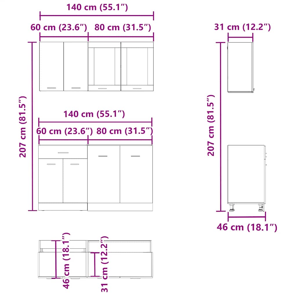 Set di Mobili da Cucina 4 pz Rovere Artigianale Truciolato - homemem39