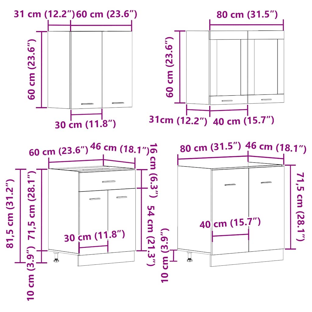 Set di Mobili da Cucina 4 pz Lyon Rovere Artigianale Truciolato | homemem39