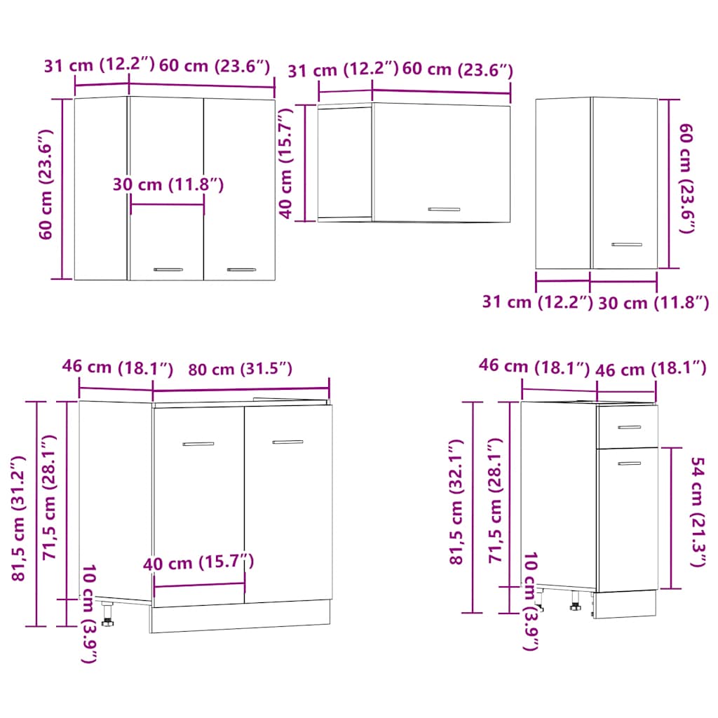 Set di Mobili da Cucina 11 pz Lyon Legno Antico in Truciolato | homemem39