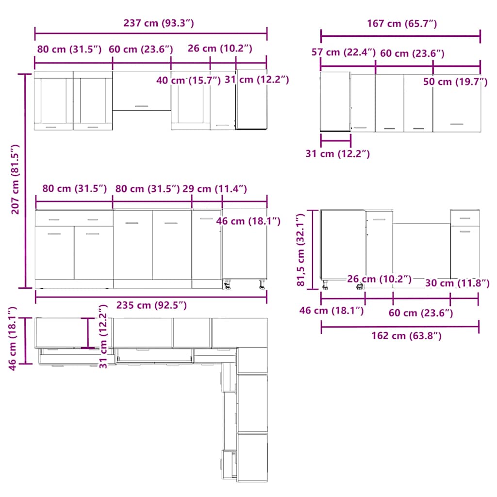 Set di Mobili da Cucina 11 pz Lyon Legno Antico in Truciolato | homemem39