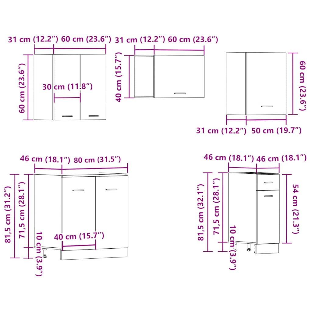 Set di Mobili da Cucina 11 pz Lyon Legno Antico in Truciolato | homemem39