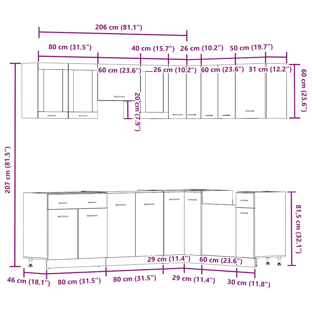 Set di Mobili da Cucina 11 pz Lyon Legno Antico in Truciolato | homemem39
