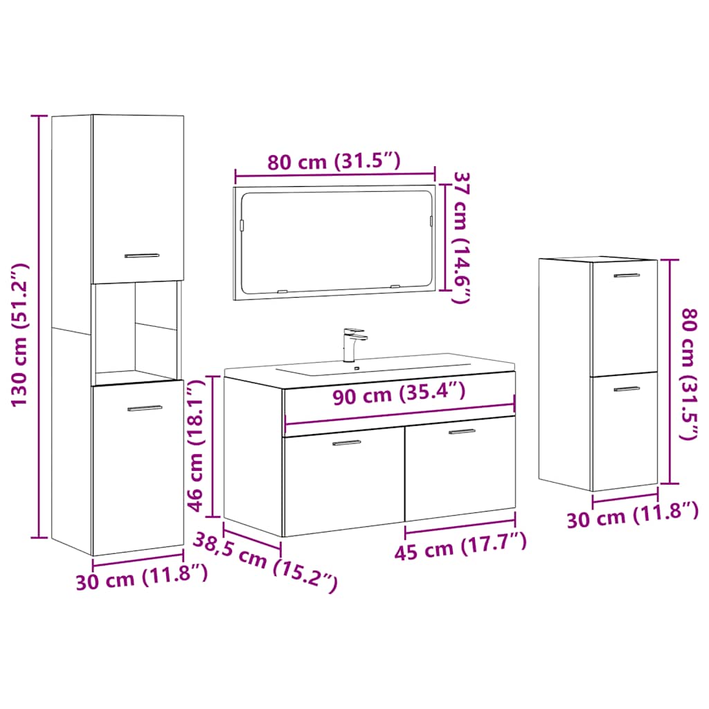 Set Mobili da Bagno 4 pz Legno Antico in Legno Multistrato