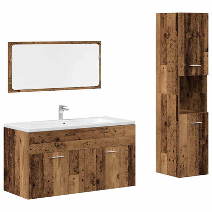 Set Mobili da Bagno 3 pz Legno Antico in Legno Multistrato