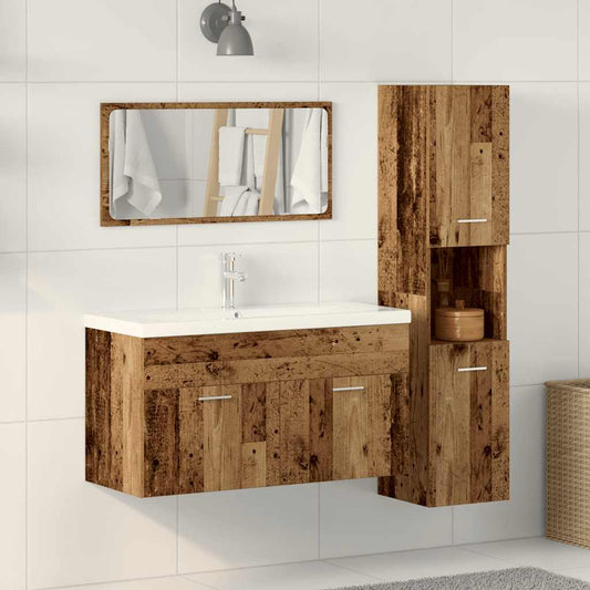 Set Mobili da Bagno 3 pz Legno Antico in Legno Multistrato