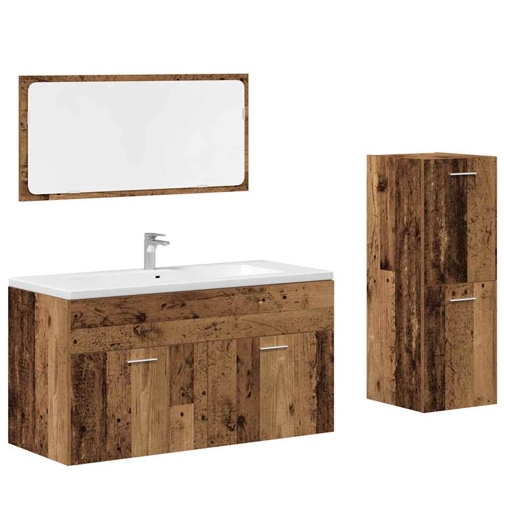 Set Mobili da Bagno 3 pz Legno Antico in Legno Multistrato