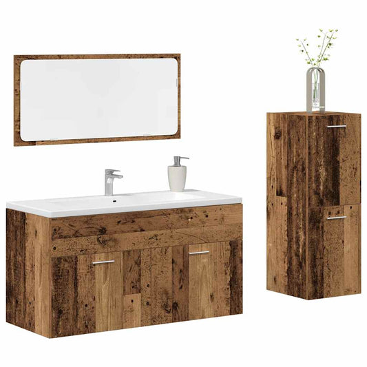 Set Mobili da Bagno 3 pz Legno Antico in Legno Multistrato