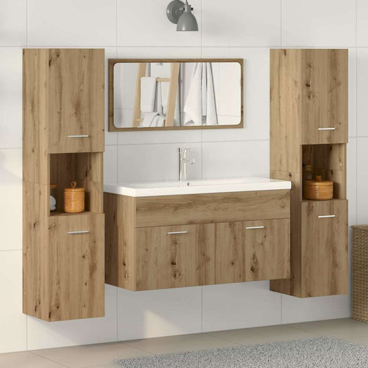 Set Mobili da Bagno 4 pz Rovere Artigianale Legno Multistrato