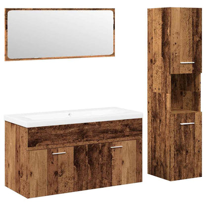 Set Mobili da Bagno 4 pz Legno Antico in Legno Multistrato