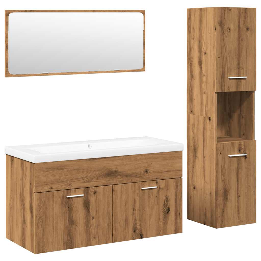 Set Mobili da Bagno 4 pz Rovere Artigianale Legno Multistrato